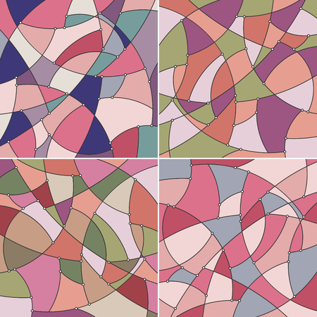 Set of Abstract Geometric Backgrounds of the Curves, Stained Glass Pattern in Shades of Pink and Gray, Abstract Data Type, Vector Illustrationのイラスト素材