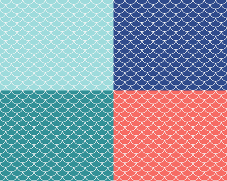 Set of fish scales seamless patterns, colored abstract backgrounds, vector illustrationのイラスト素材