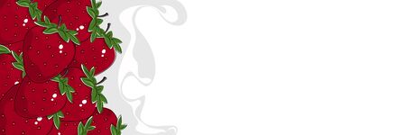 White Horizontal Banner with Strawberry in Creamed , Banner with Fruit Strawberry in Sour Cream, Berry in Milk, Vector Illustrationのイラスト素材