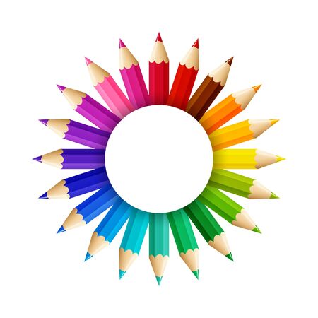 The sun from color pencils with free space in the middle, vector illustrationのイラスト素材