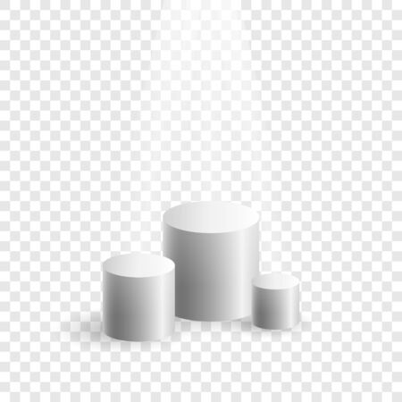 Cylindrical boxes for demonstration without background, white podium stand and light shines from above, vector illustrationのイラスト素材