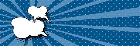 Banner with sun's rays and dots , speech bubble on a dark blue pop art retro background, vector...