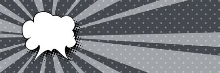 Banner with sun's rays and dots , speech bubble on a gray pop art retro background, vector...