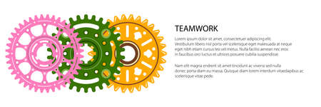 Set of colorful gear wheels or cogs, technology and industry banner, teamwork concept, vector illustrationのイラスト素材