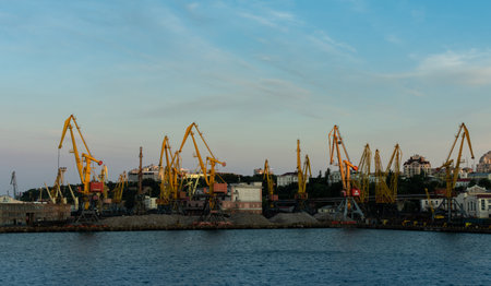 Odessa, Ukraine- August 07, 2021: the Port of Odessa is the largest Ukrainian seaport and is a major freight and passenger transportation hub of Ukraineのeditorial素材