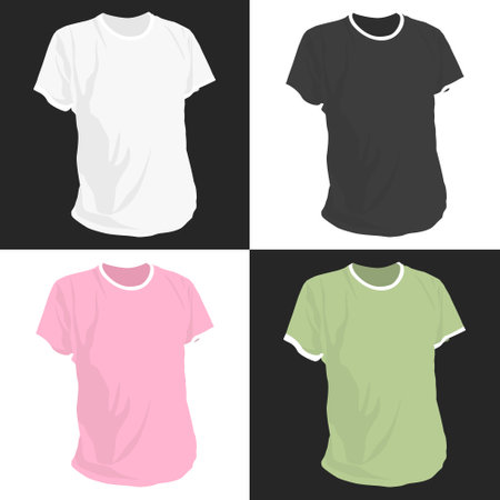 Men t-shirt in white and black, pink and olive color, casual wear, vector illustrationのイラスト素材