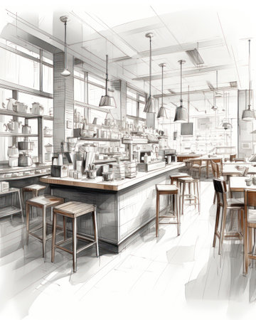 Professional cafe space sketch, generative aiの素材
