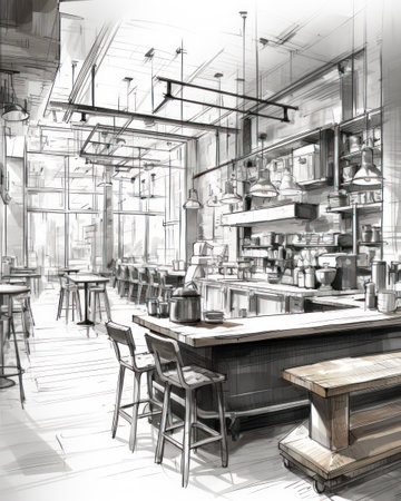 Professional cafe space sketch, generative aiの素材