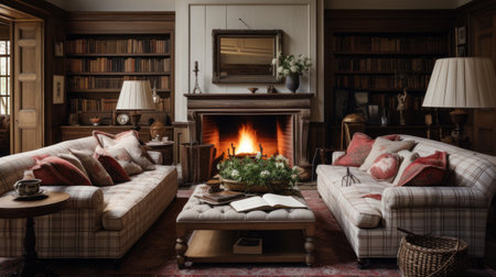 English traditional living room, generative aiの素材