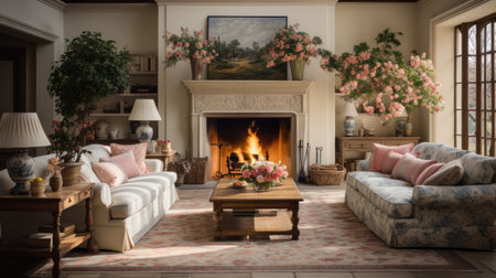 English traditional living room, generative aiの素材