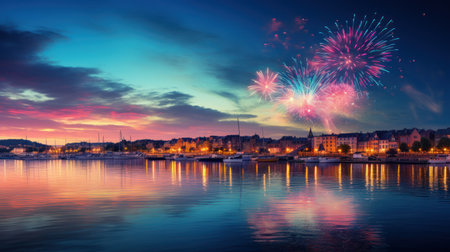 Festive colorful fireworks over the cityの素材