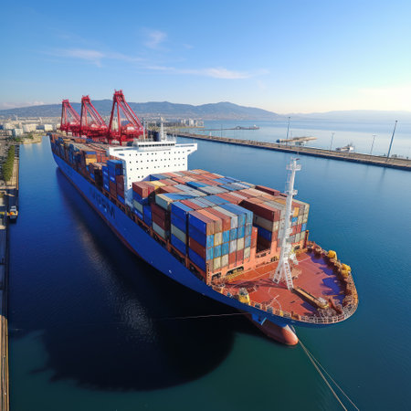 Sea cargo port, loading containers on a cargo shipの素材