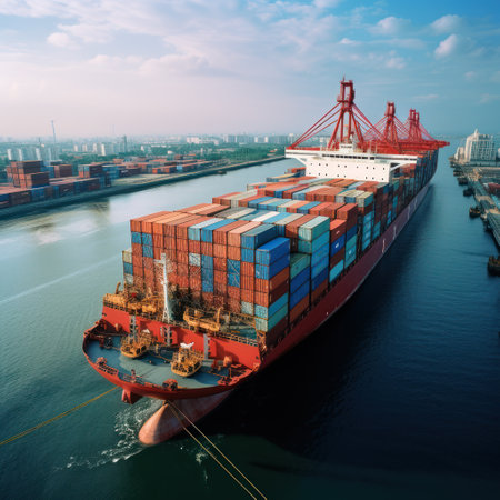 Cargo ship with containers on board in the ocean, cargo shippingの素材