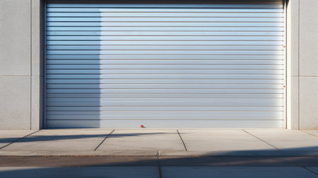 Closed gray roller shutters, closed storage area or garage, warehouse spaceの素材