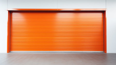 Closed orange roller shutters, closed storage area or garage, warehouse spaceの素材