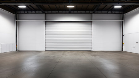 Closed gray roller shutters, closed storage area or garage, warehouse spaceの素材