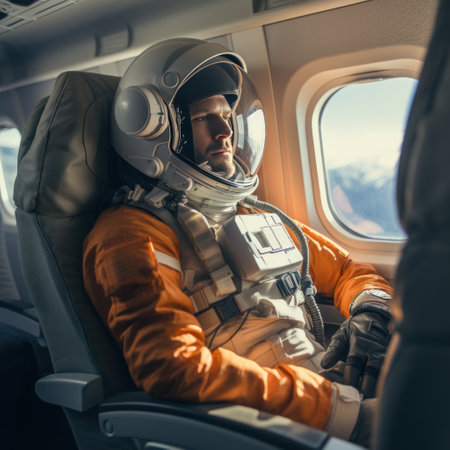 Astronaut in a spacesuit sitting in the seat of a spacecraft, preparation for the launch of a space rocket, exploration and researching of spaceの素材