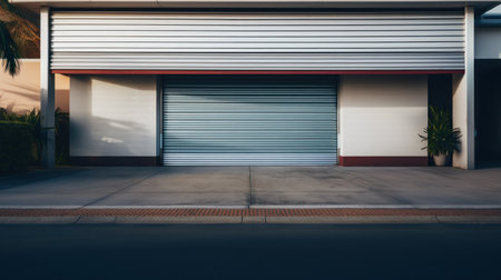 Closed gray roller shutters, closed storage area or garage, warehouse spaceの素材