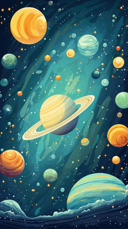 Fantasy universe with planets and constellations, stars and galaxies, science fiction and astronomy concept, illustrationの素材