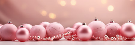 Christmas tree balls and snowflakes on pink background, winter holidays design, bannerの素材