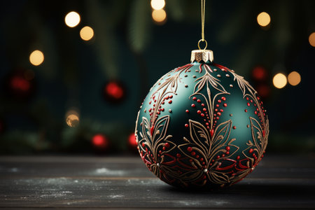 Christmas background with spruce balls and snowflakes and fir branches , winter holidays design in green and red colorsの素材