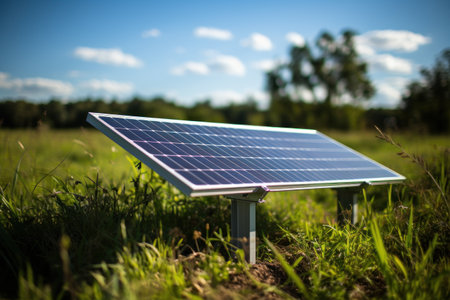 Solar panels in the field, eco energy, green technologies, sustainable resourcesの素材