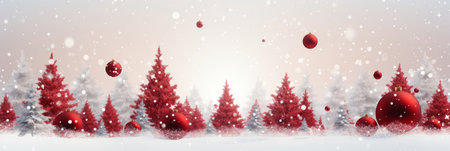 Christmas background with spruce balls and snowflakes and fir , winter holidays design in white and red colors, bannerの素材