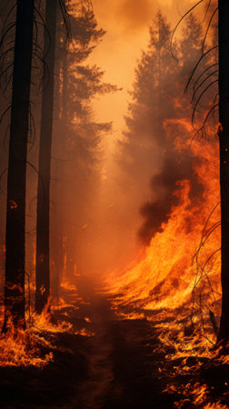 Forest on fire, forestry or park fireの素材