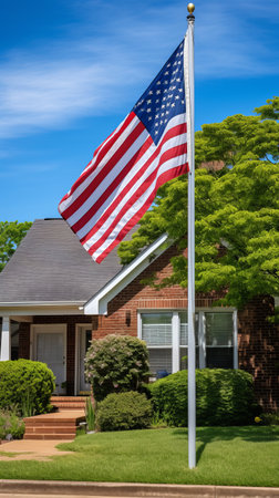 American flag outside a private home, US presidential election, pride in your countryの素材