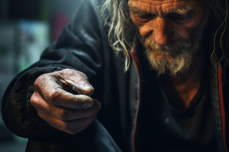 Homeless people close-up on city streets, housing problemの素材