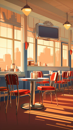 Classic American retro cafe, 50-60s, illustrationの素材