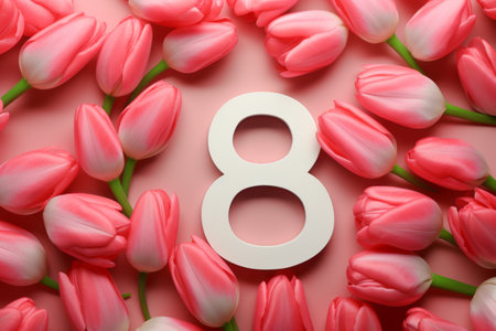 Number 8 in tulips, women's holiday March 8, 8th birthdayの素材