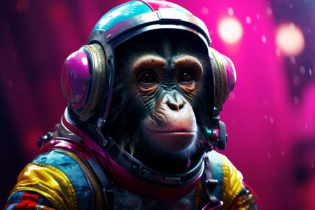 Chimpanzee monkey in spacesuit, first animals in space, space explorationの素材
