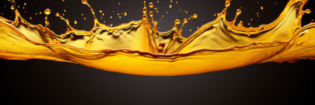 Splash of orange liquid oil on dark background, cosmetics or products concept, bannerの素材