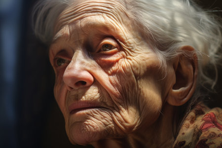 Elderly woman closeup in nursing homeの素材