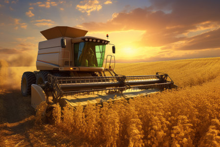 Combine harvester in a soybean fieldの素材