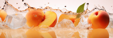 Peach slices in a splash of waterの素材