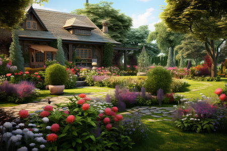 Beautiful summer garden with flowersの素材