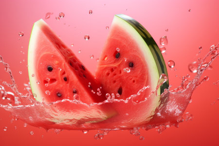 Watermelon slices in splashes of waterの素材