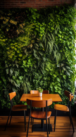 Cafe or restaurant with a living wall of greeneryの素材