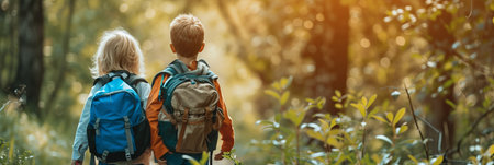 School camping trip in the forestの素材