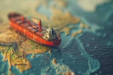 Cargo ship standing on the mapの素材