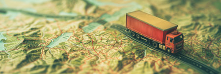 Truck standing on a mapの素材