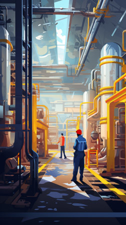 Illustration of a work process in a workshopの素材