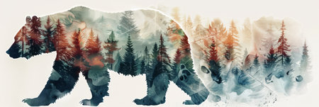 Double exposure of a bear and forestの素材