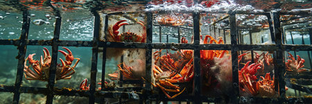 Iron traps cage with Red king crabsの素材