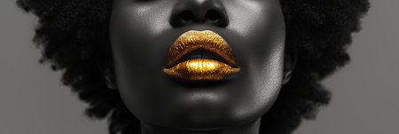 Close up of a female face with gold lips, perfect for an art exhibitionの素材