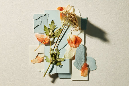 Vibrant and textured arrangement features dried flowers and various natural elements, forming a wild garden aesthetic ideal for artistic inspiration and moodboard projects.の素材