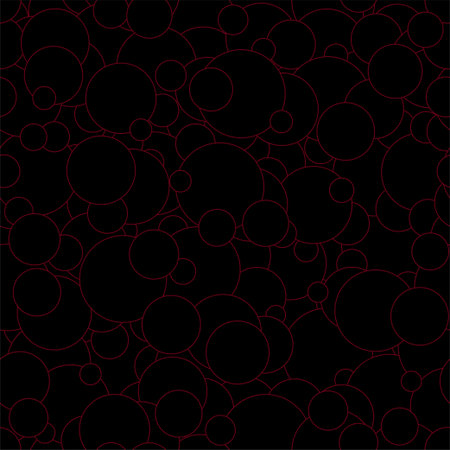 Bold and playful red dots in vivid hues float chaotically across a seamless dark backdrop, forming a stylish and modern pattern.の写真素材