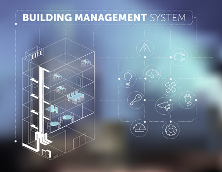 Building Management System Concept on Blurred Backgroundのイラスト素材